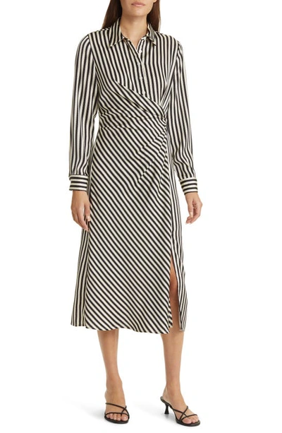 Zoe And Claire Side Knot Stripe Shirtdress In Black/ White