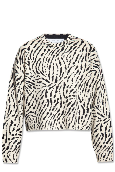 Proenza Schouler White Label Animal Jacquard Silk Blend Sweater In Beige/black