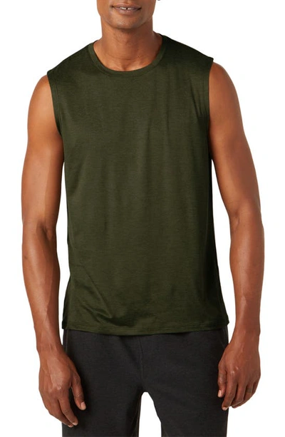 Beyond Yoga Featherweight Freeflo Muscle Tank In Beyond Olive Heather