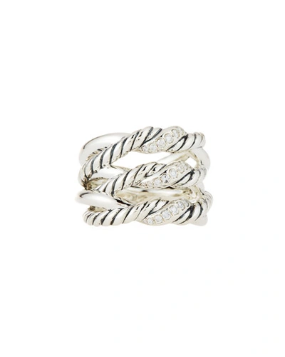 David Yurman Continuance&reg; Silver Three-row Ring W/ Diamonds In White/silver