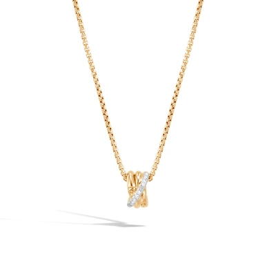John Hardy 18k Yellow Gold Bamboo Pave Diamond Pendant Necklace, 16 In White Diamond