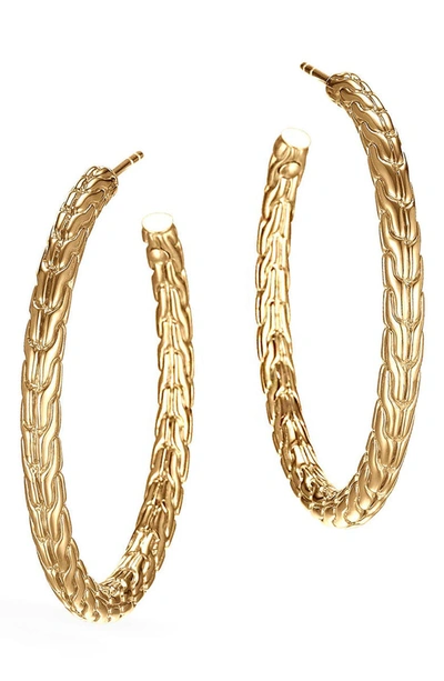 John Hardy Classic Chain 18k Yellow Gold Medium Hoop Earrings In Gold/ Diamond