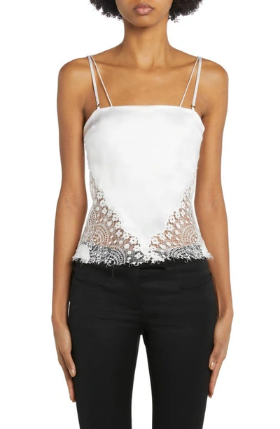 Tom Ford Lace-trimmed Silk-blend Satin Camisole In Chalk