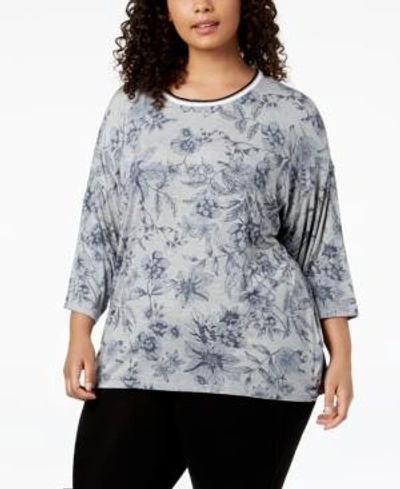 Calvin Klein Performance Plus Size Printed Drop-shoulder T-shirt In Pearl Grey Heather Combo