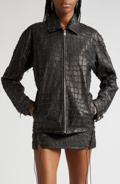 Dion Lee Snakeskin Etched Lambskin Leather Jacket In Black