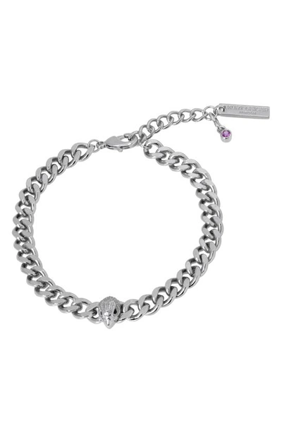 Kurt Geiger Pave Signature Eagle Curb Chain Link Bracelet In Silver Tone