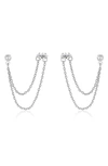 Ettika Double Piercing Chain Drop Earrings In Silver