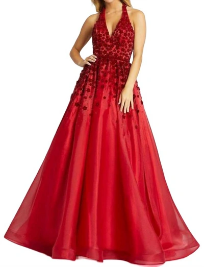 Mac Duggal Halter Ball Gown In Ruby Red