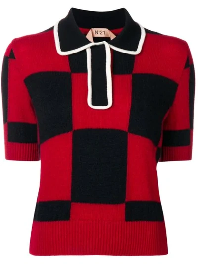 N°21 Nº21 Checked Knitted Top - Red