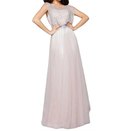 Mac Duggal Beaded Illusion Gown In Sand In Multi