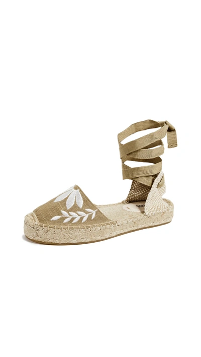Soludos Embroidered Floral Sandals In Khaki