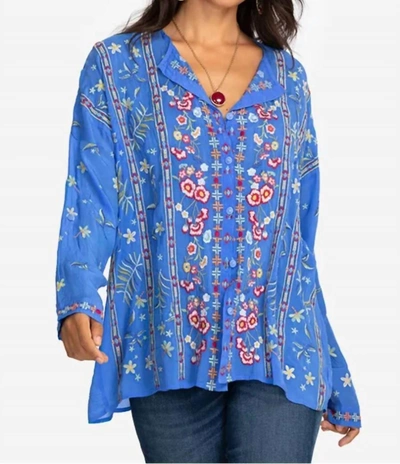 Johnny Was Stripe Garden Blouse In Ultramarine In Pink