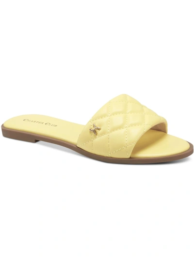 Charter Club Saffiee  Womens Quilted Padded Insole Slide Sandals In Yellow