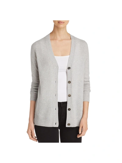 Private Label Grandfather Womens Cashmere Ribbed Trim Cardigan Top In Grey