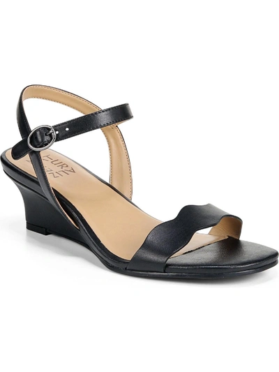 Naturalizer Lacey Womens Leather Ankle Strap Wedge Sandals In Black
