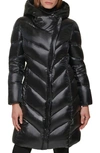Calvin Klein Faux Fur Trim Chevron Quilt Down Puffer Jacket In Pearlized Black