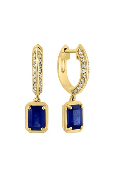 Effy 14k Yellow Gold, Diamond & Sapphire Hoop Earrings In Blue/yellow Gold