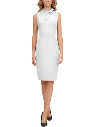 Calvin Klein Womens Crepe Bow-neck Sheath Dress In White
