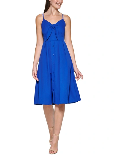 Kensie Womens Tie-front Knee-length Fit & Flare Dress In Blue