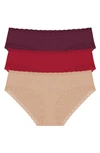 Natori Bliss 3-pack Cotton Blend Girl Briefs In Red/ Purple/ Cafe