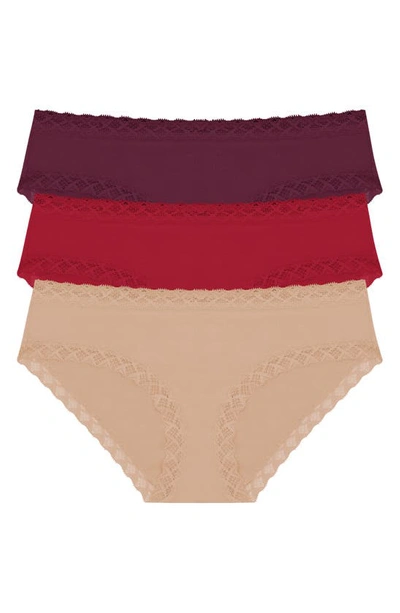 Natori Bliss 3-pack Cotton Blend Girl Briefs In Red/ Purple/ Cafe