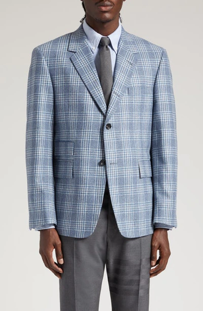 Thom Browne Plaid Wool & Cashmere Flannel Sport Coat In Deep Blue