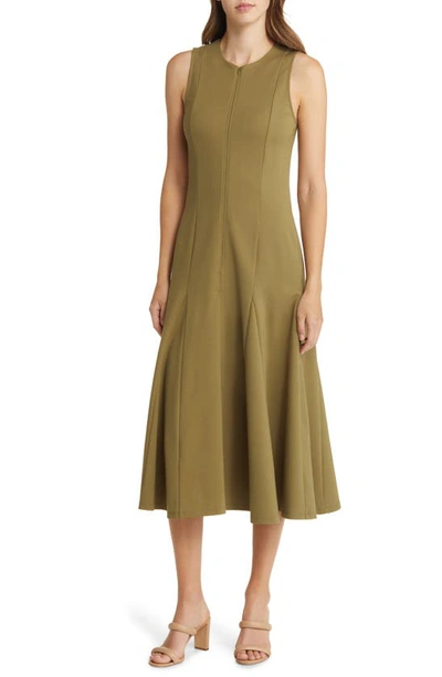 Nordstrom Zip Front Sleeveless Ponte A-line Dress In Olive Extract
