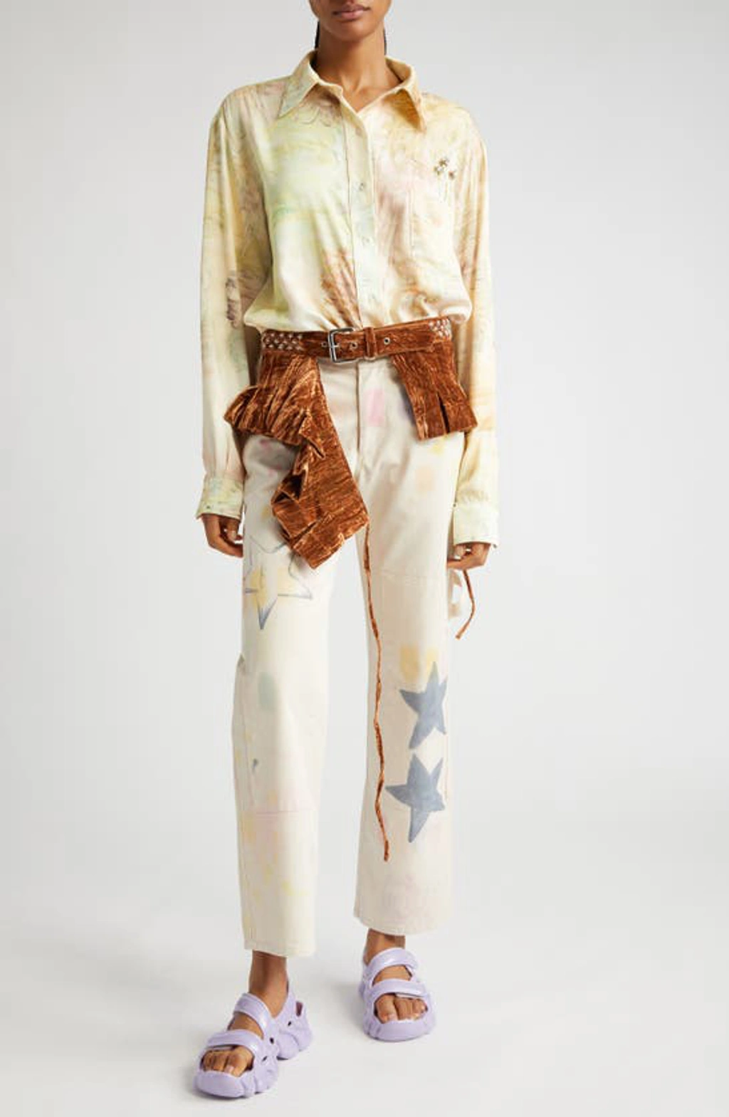 Collina Strada Pleated Pyramid Stud Belt In Bark | ModeSens display picture 3