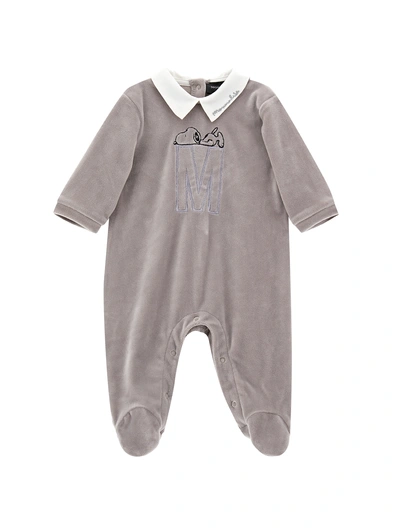 Monnalisa Babies'   Snoopy Chenille Playsuit In Pearl Grey