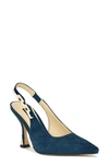 Nine West Veroni Slingback Pointed Toe Pump In Dark Teal Blue Suede