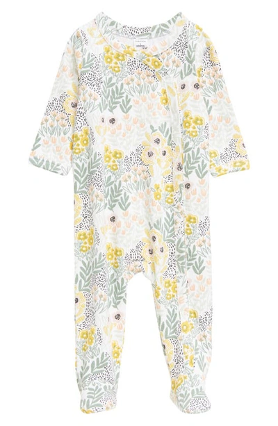 Nordstrom Babies' Print Cotton Footie In White Folliage Floral