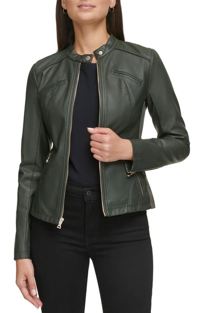Guess Faux Leather Racer Jacket In Spruce