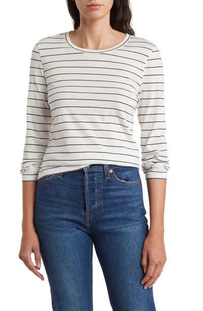 Nordstrom Crewneck Long Sleeve Cotton T-shirt In Ivory- Black Lauren Stripe