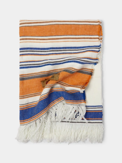 The House Of Lyria Canche Handwoven Linen And Cotton Blanket In Orange