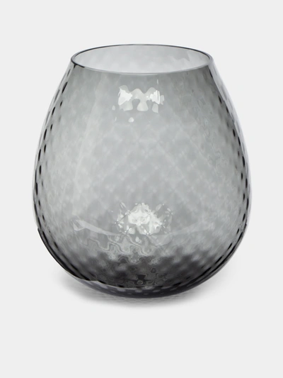 Nasonmoretti Macramé Hand-blown Murano Glass Large Hurricane Candle Holder In Grey