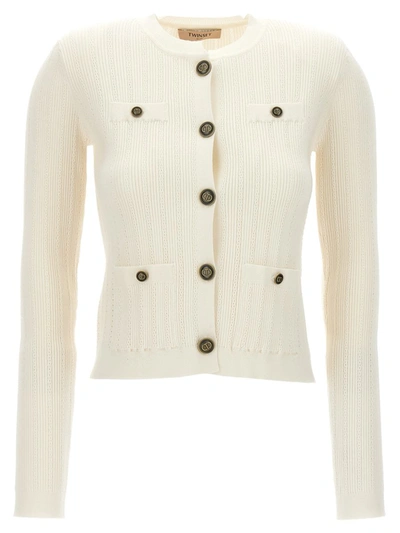 Twinset Ribbed Cardigan In White