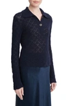 Vince Lace Stitch Wool Long-sleeve Polo Top In Coastal