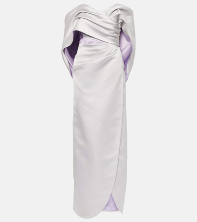 Carolina Herrera Draped Off-the-shoulder Column Gown In Dove Grey Multi