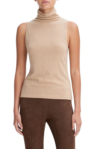 Vince Sleeveless Turtleneck Tank Top In Cashew