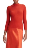 Vince 3/4-sleeve Ribbed Cashmere And Silk Mock-neck Sweater In Vermillion