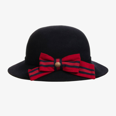 Patachou Kids' Girls Navy Blue & Red Bow Wool Hat
