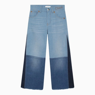 Chloé Kids' Girls Blue Patchwork Cotton Denim Jeans