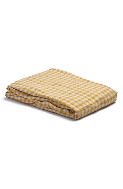 Piglet In Bed Gingham Linen Fitted Sheet In Honey