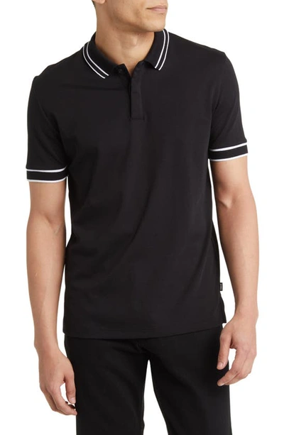 Hugo Boss Parlay Tipped Cotton Polo In Black