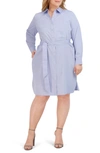 Foxcroft Rocca Long Sleeve Popover Shirtdress In Blue Wave