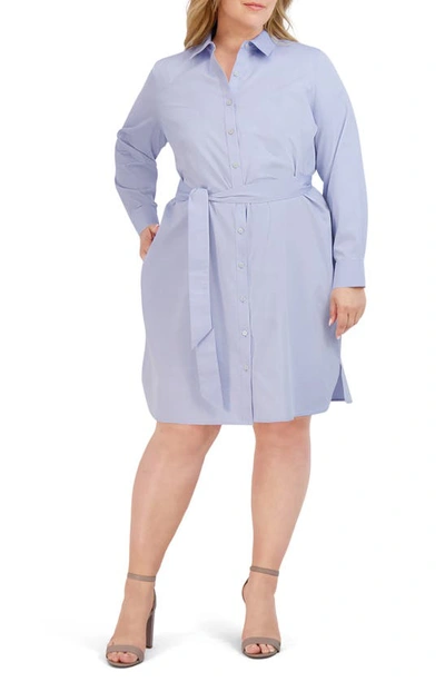 Foxcroft Rocca Long Sleeve Popover Shirtdress In Blue Wave