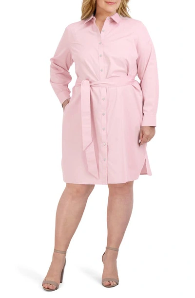 Foxcroft Rocca Long Sleeve Popover Shirtdress In Chambray Pink