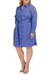 Foxcroft Rocca Long Sleeve Popover Shirtdress In Dark Chambray