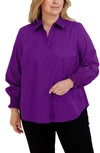 Foxcroft Olivia Smocked Cuff Cotton Blend Button-up Shirt In Orchid
