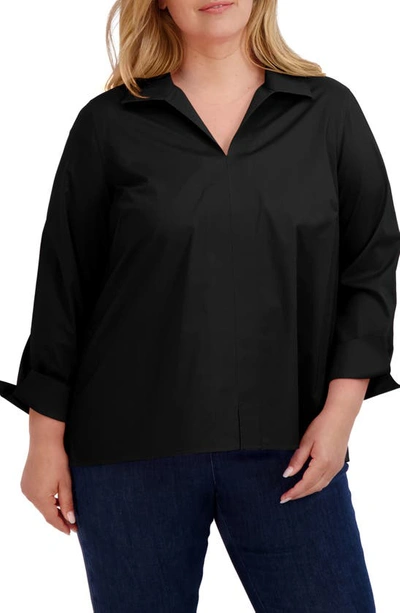 Foxcroft Agnes Smocked Cuff Blouse In Black